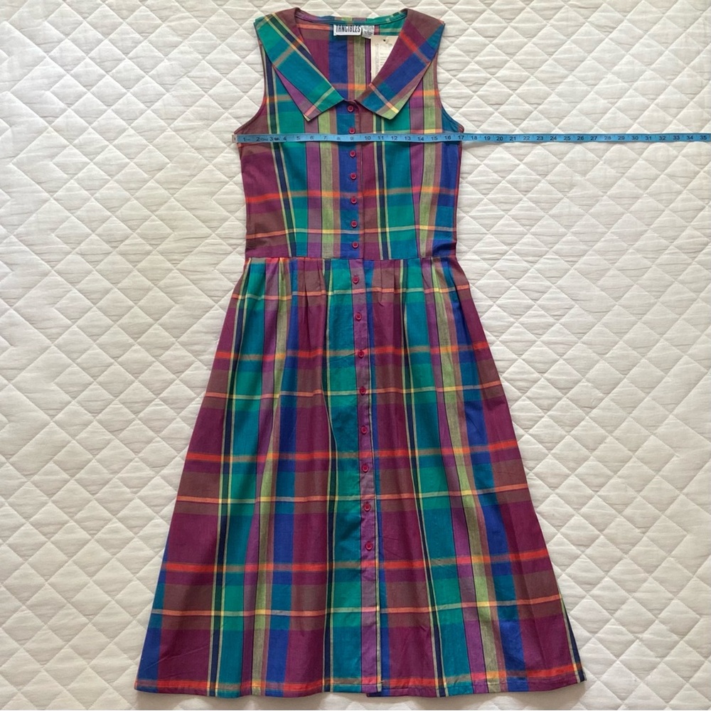 🌈 Tangibles, Vintage Cirque Arc-En-Ciel Madras Plaid Dress - Picture 14 of 16